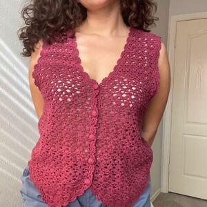Vintage 90s Mauve Crochet Cottagecore Vest